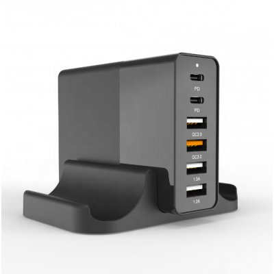 5 port USB C PD Charger stand 65W USB Desktop Charging Station stand 45W Power Delivery Port high speed charging hub