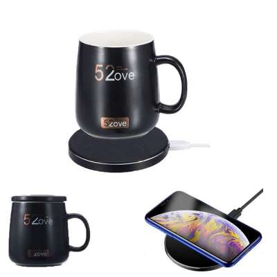 Gifts 2 in 1 Wireless charger heating mug warmer,charge all Devices enables Qi standard intelligent constant temperature